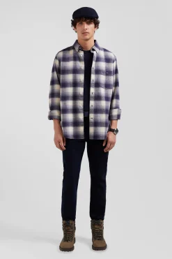 Chemise à carreaux en coton indigo coupe Regular