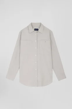 Chemise à carreaux en coton gris à poches plaquées coupe Relaxed