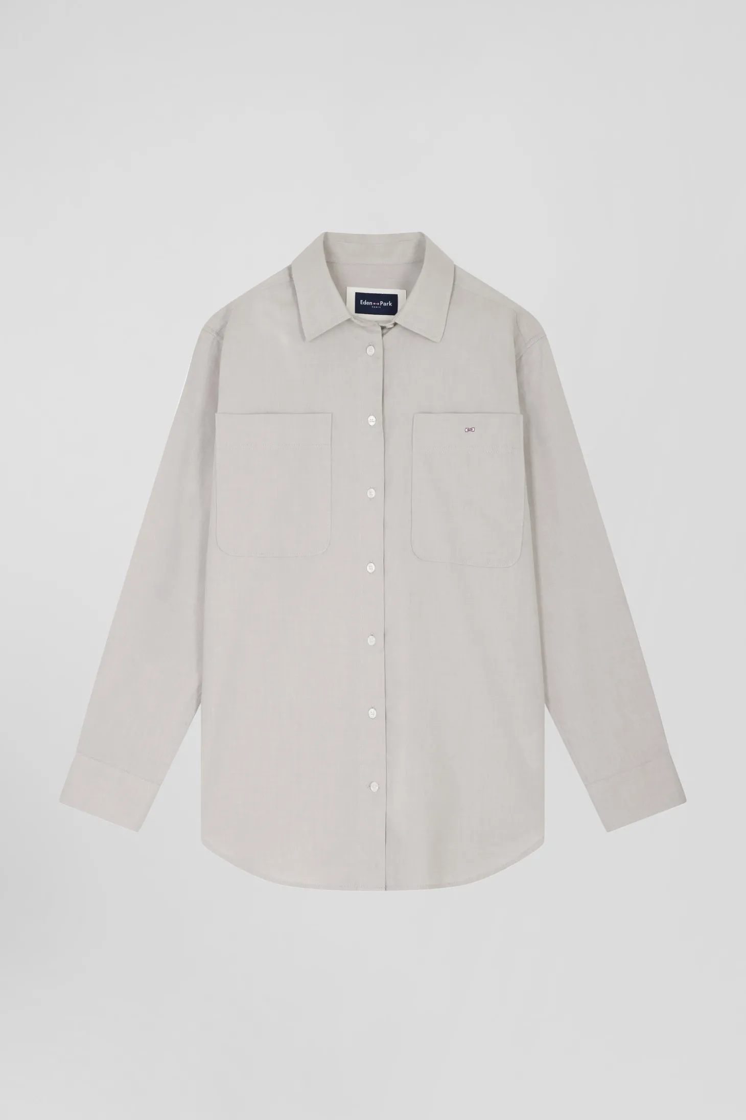 Chemise à carreaux en coton gris à poches plaquées coupe Relaxed