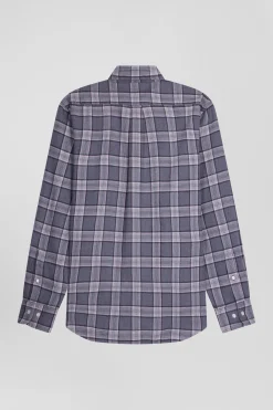 Chemise à carreaux en coton gris coupe Regular