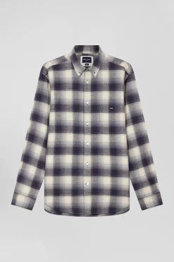 Chemise à carreaux en coton indigo coupe Regular