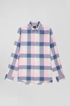 Chemise à carreaux en coton rose coupe Regular