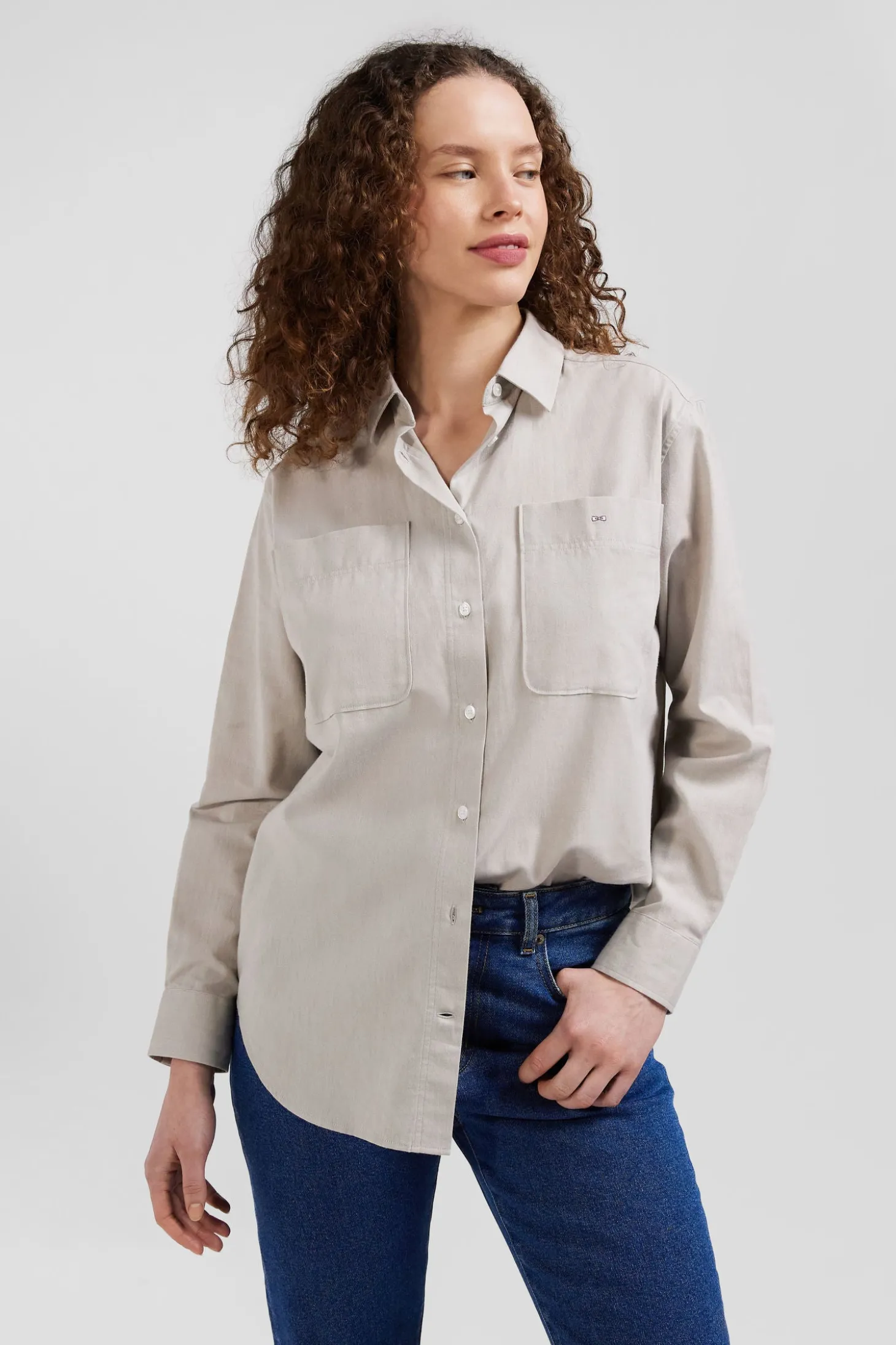Chemise à carreaux en coton gris à poches plaquées coupe Relaxed