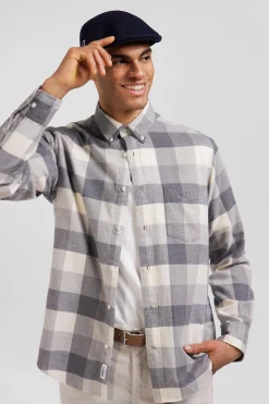 Chemise à carreaux en coton gris chiné coupe Regular