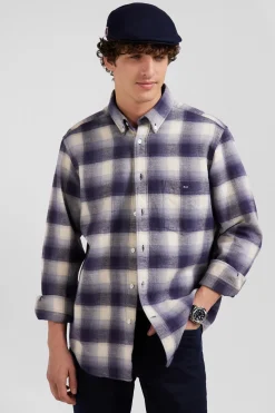 Chemise à carreaux en coton indigo coupe Regular
