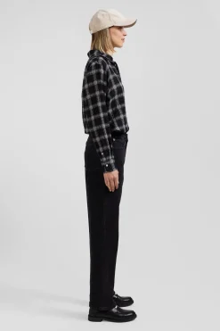 Chemise à carreaux en coton et laine noire coupe Relaxed