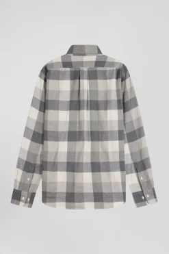 Chemise à carreaux en coton gris chiné coupe Regular