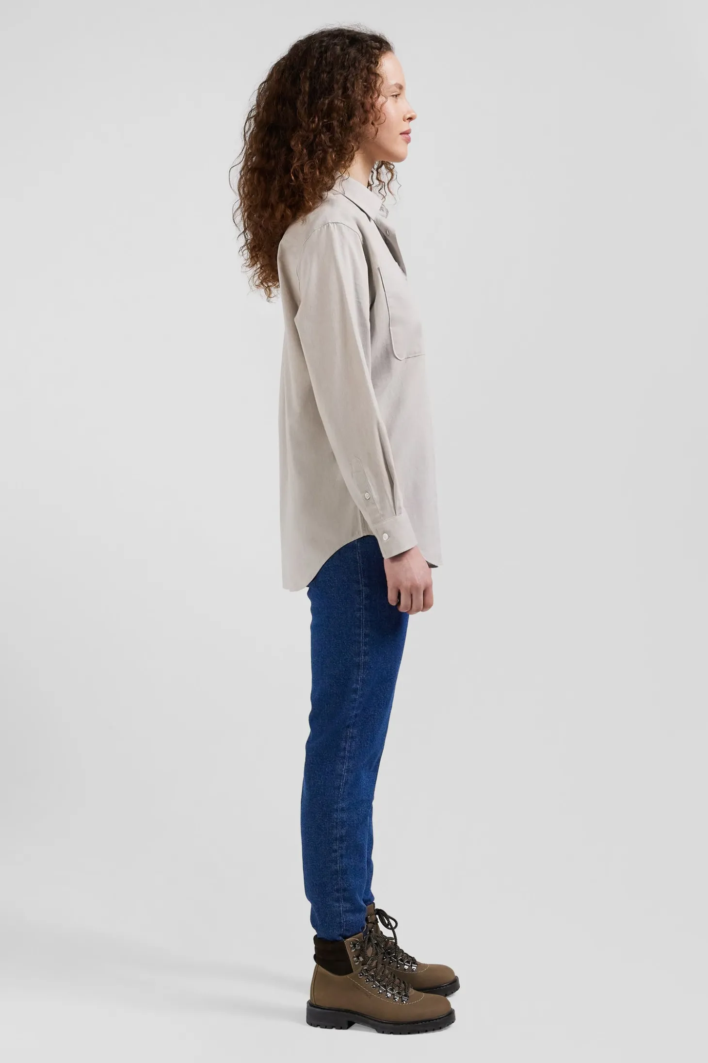 Chemise à carreaux en coton gris à poches plaquées coupe Relaxed