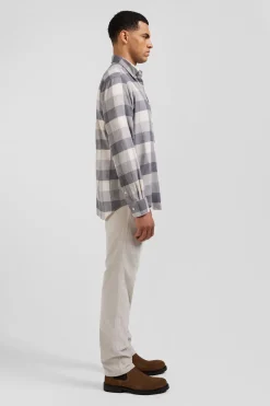 Chemise à carreaux en coton gris chiné coupe Regular