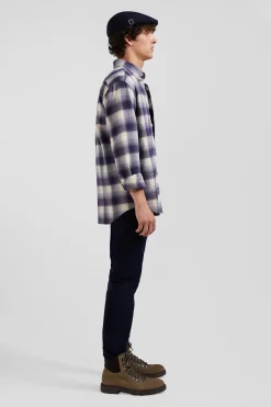 Chemise à carreaux en coton indigo coupe Regular