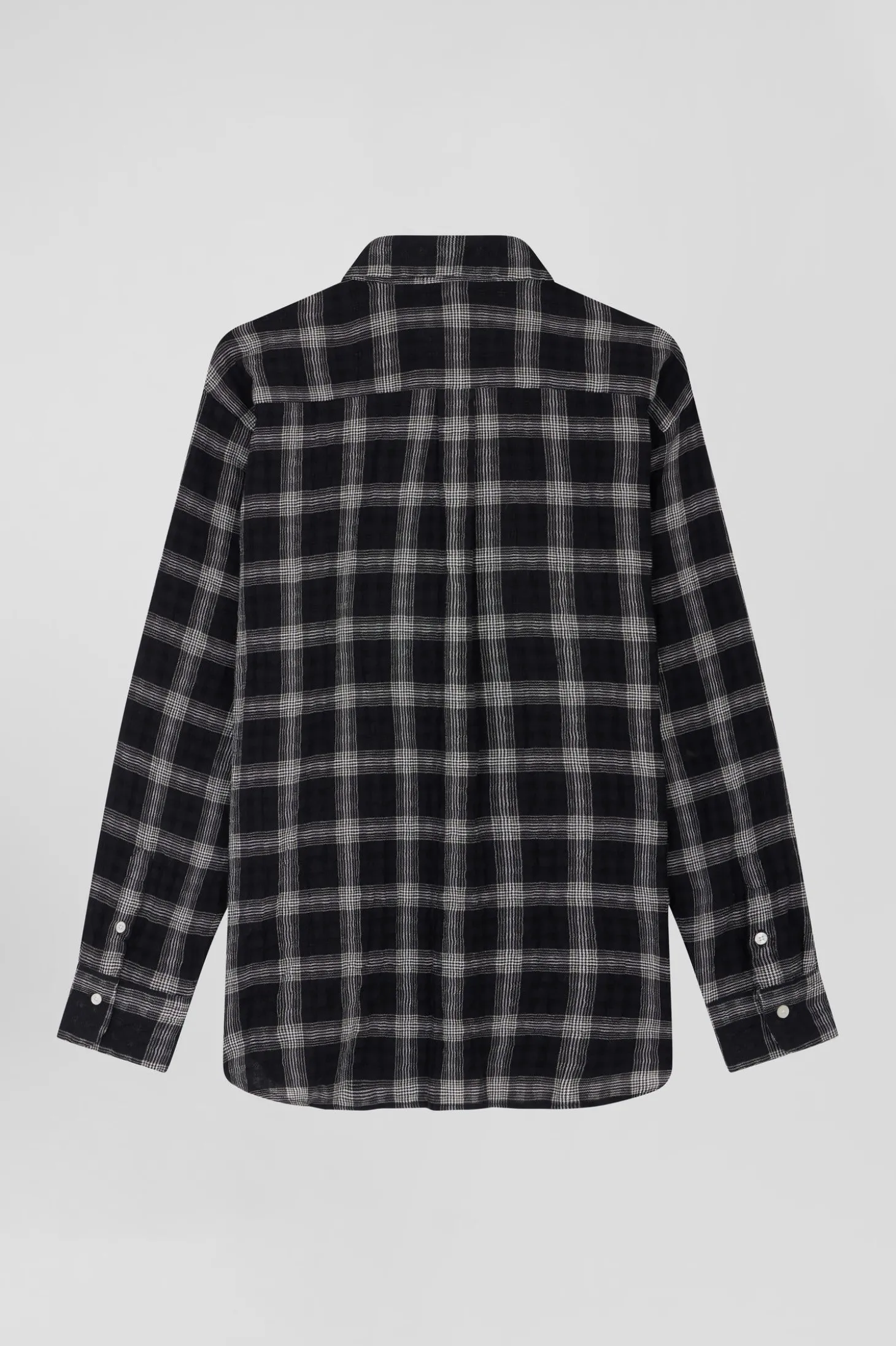 Chemise à carreaux en coton et laine noire coupe Relaxed