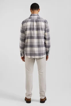 Chemise à carreaux en coton gris chiné coupe Regular