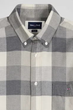 Chemise à carreaux en coton gris chiné coupe Regular
