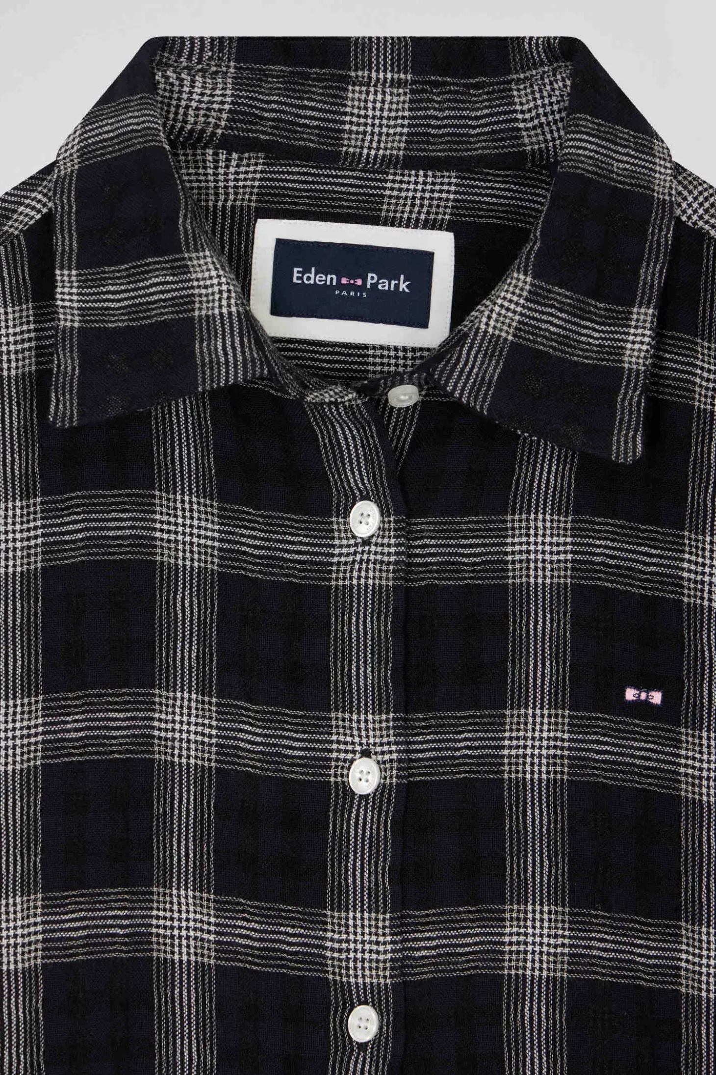 Chemise à carreaux en coton et laine noire coupe Relaxed