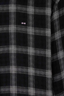 Chemise à carreaux en coton et laine noire coupe Relaxed
