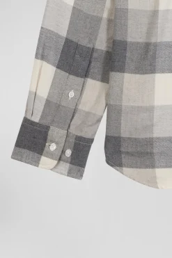 Chemise à carreaux en coton gris chiné coupe Regular