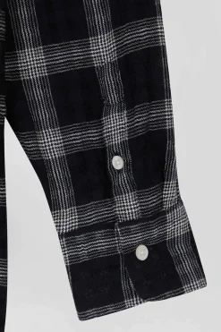 Chemise à carreaux en coton et laine noire coupe Relaxed