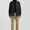 Chemise à carreaux en flanelle de coton noire coupe Regular