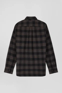 Chemise à carreaux en flanelle de coton noire coupe Regular