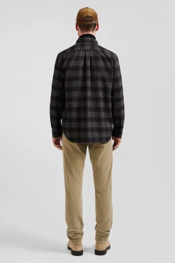 Chemise à carreaux en flanelle de coton noire coupe Regular