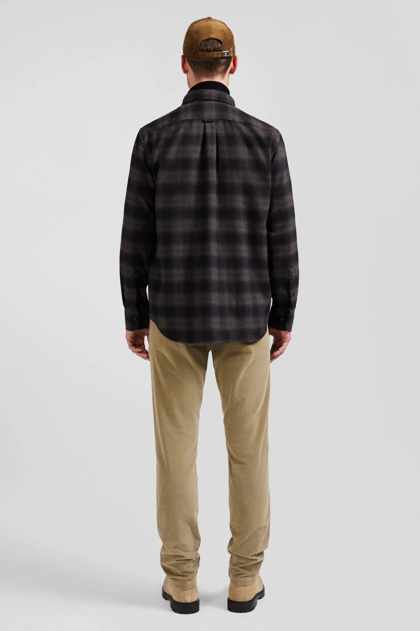 Chemise à carreaux en flanelle de coton noire coupe Regular