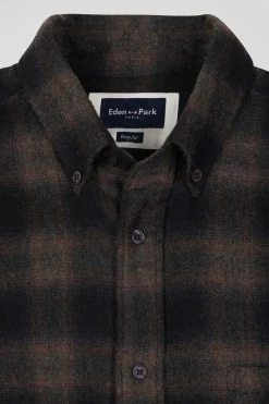 Chemise à carreaux en flanelle de coton noire coupe Regular