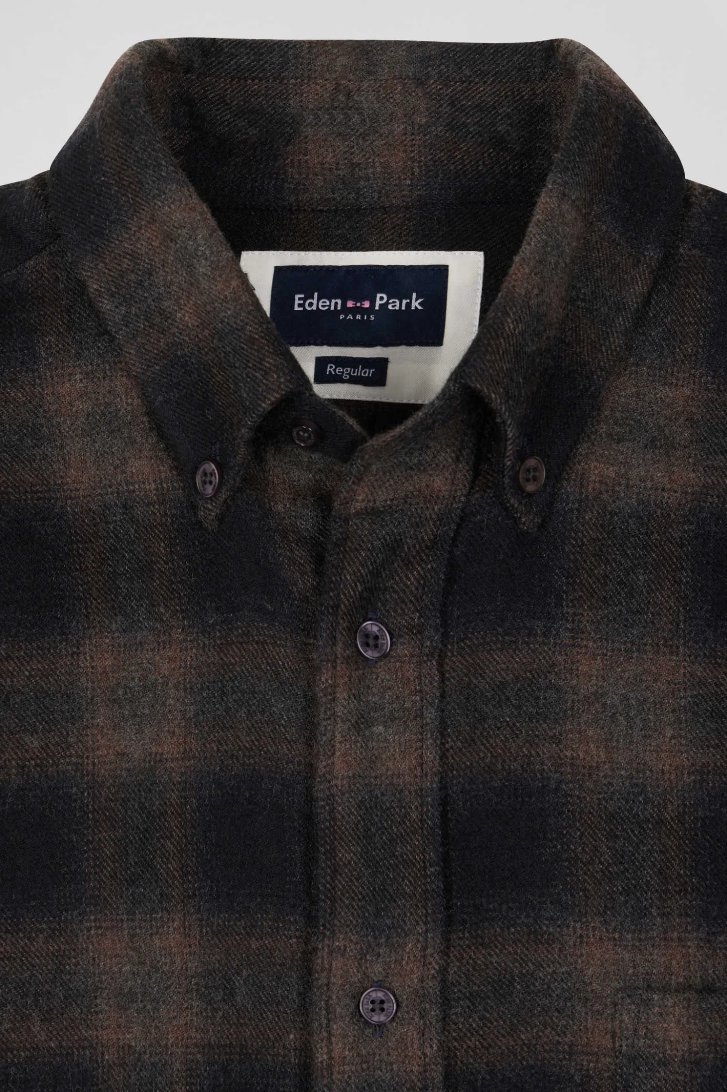 Chemise à carreaux en flanelle de coton noire coupe Regular