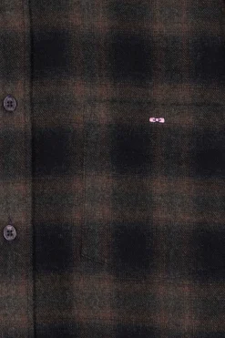 Chemise à carreaux en flanelle de coton noire coupe Regular