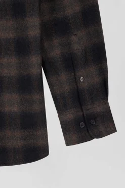 Chemise à carreaux en flanelle de coton noire coupe Regular