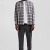 Chemise à carreaux en twill de coton gris coupe Regular