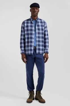 Chemise à carreaux en twill de coton ciel coupe Regular