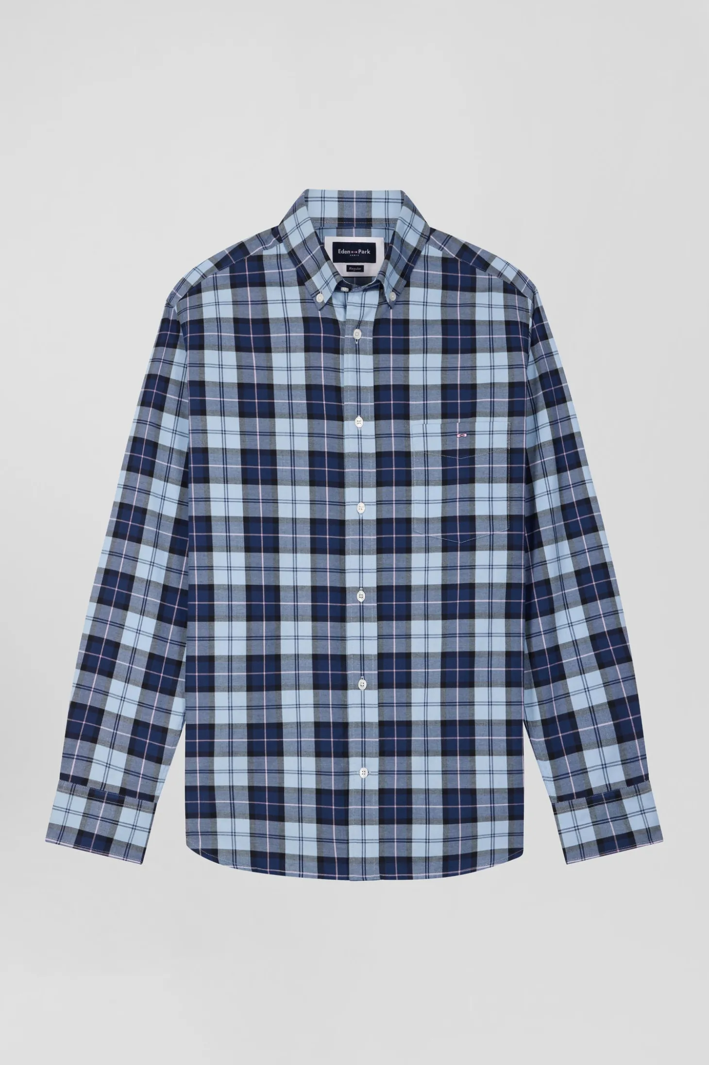 Chemise à carreaux en twill de coton ciel coupe Regular
