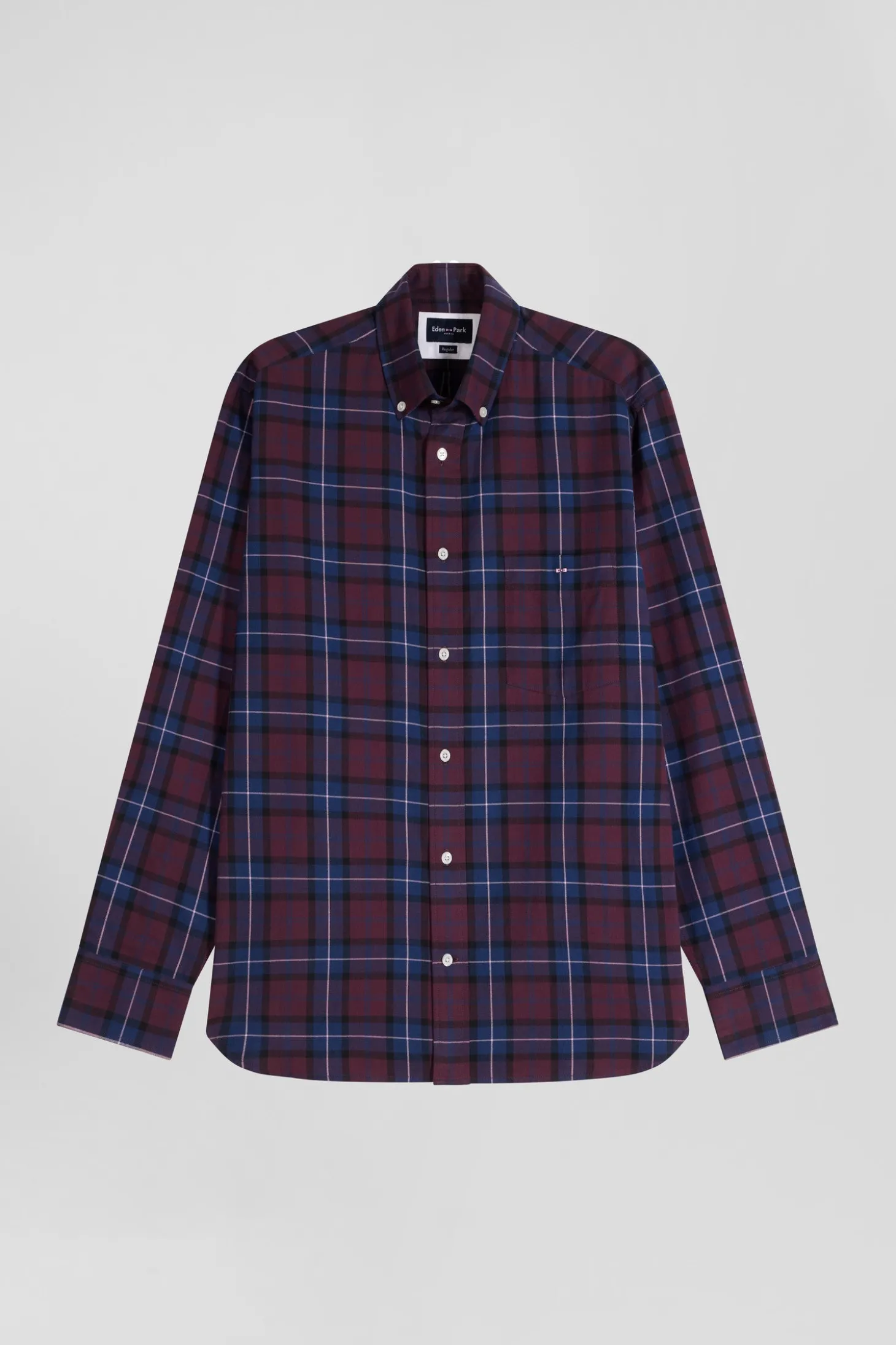 Chemise à carreaux en twill de coton bordeaux coupe Regular