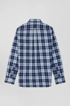 Chemise à carreaux en twill de coton ciel coupe Regular