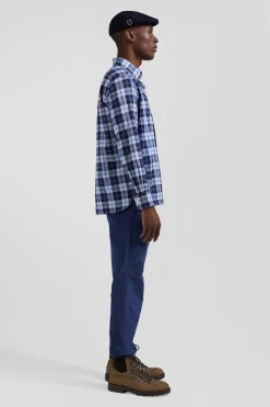 Chemise à carreaux en twill de coton ciel coupe Regular