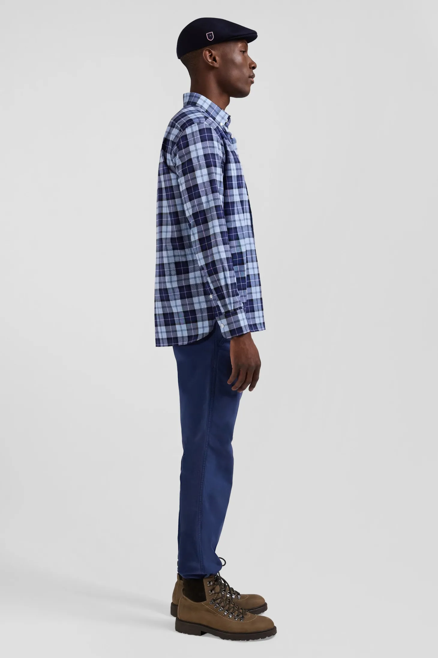 Chemise à carreaux en twill de coton ciel coupe Regular