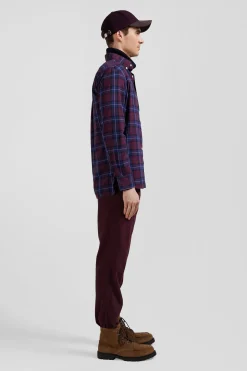 Chemise à carreaux en twill de coton bordeaux coupe Regular