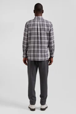Chemise à carreaux en twill de coton gris coupe Regular