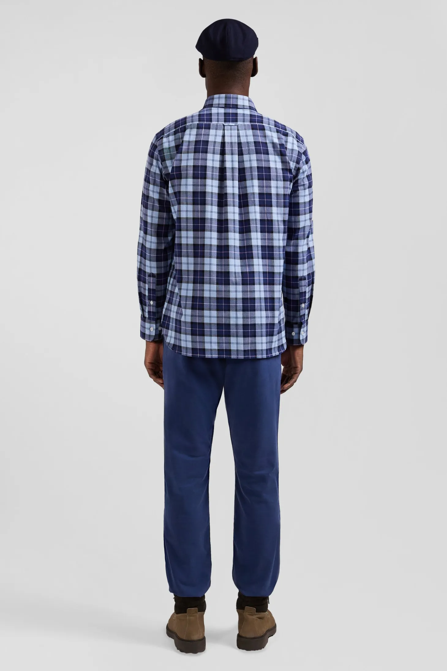Chemise à carreaux en twill de coton ciel coupe Regular