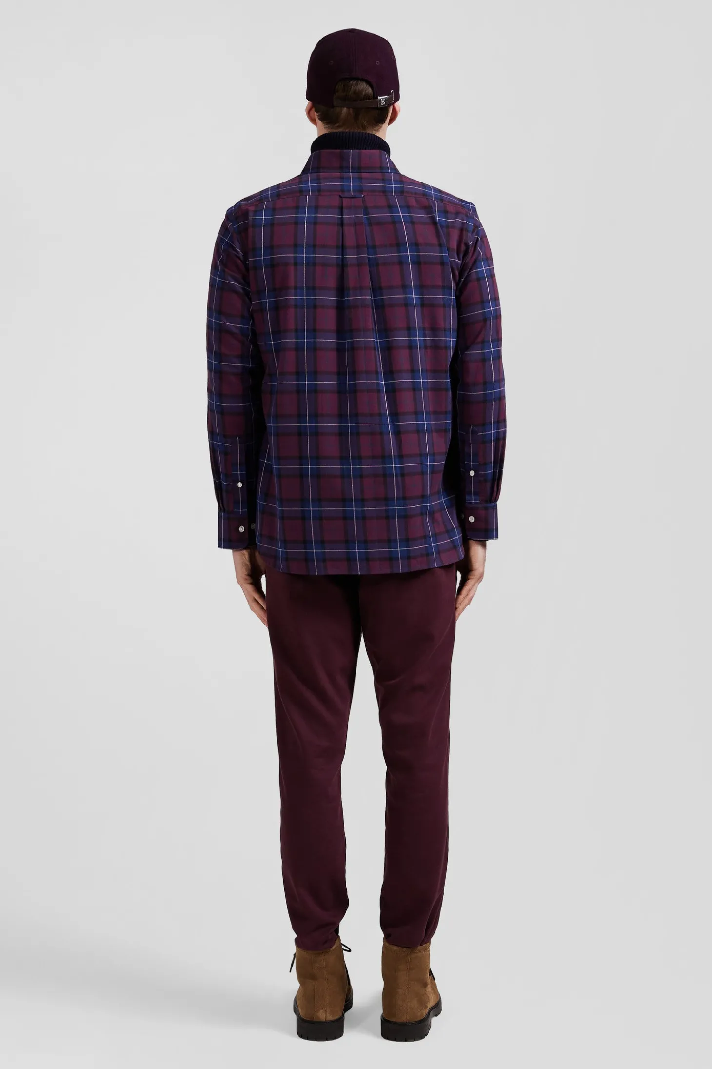 Chemise à carreaux en twill de coton bordeaux coupe Regular