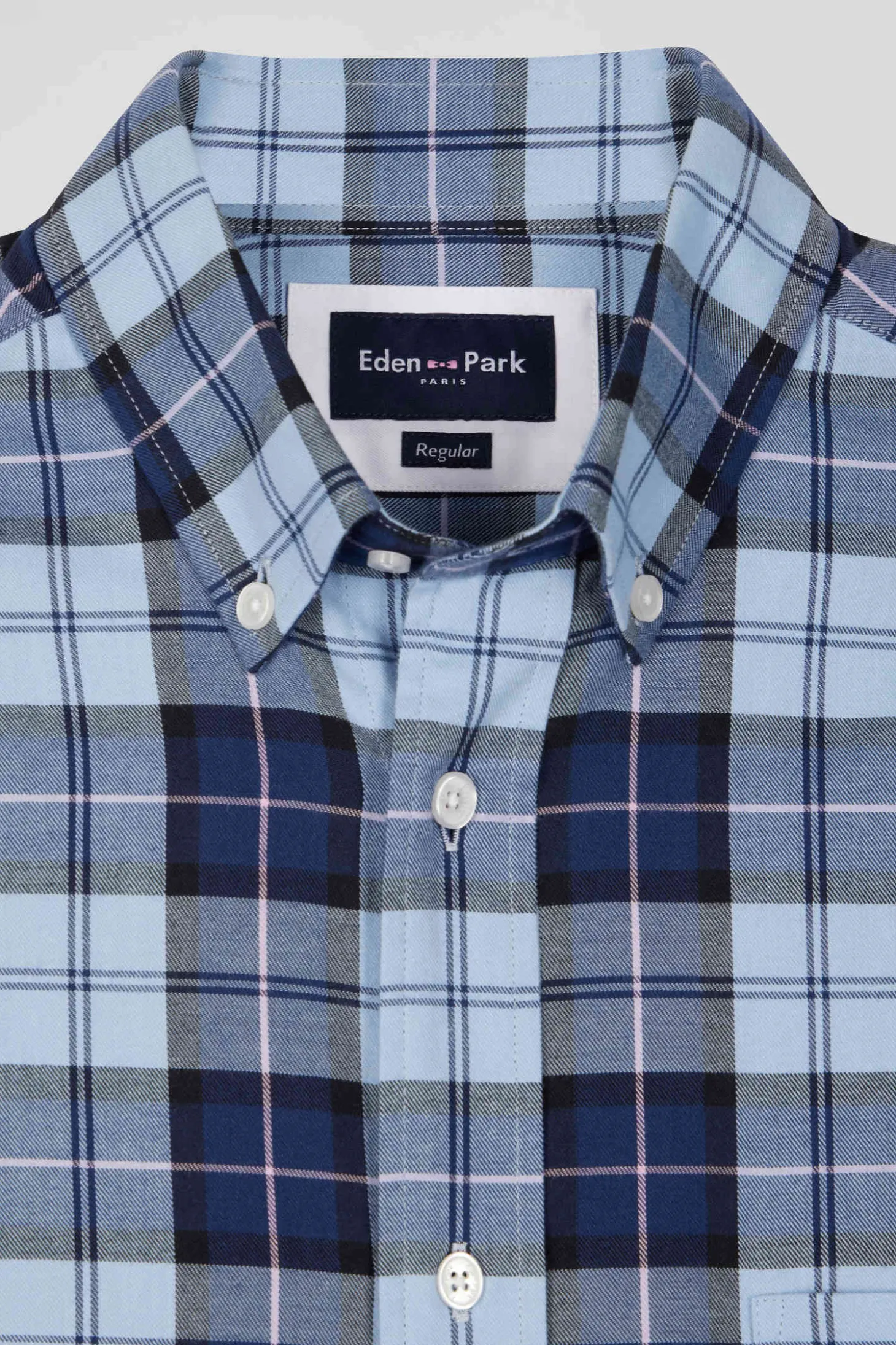 Chemise à carreaux en twill de coton ciel coupe Regular