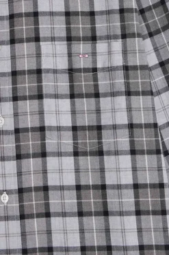 Chemise à carreaux en twill de coton gris coupe Regular