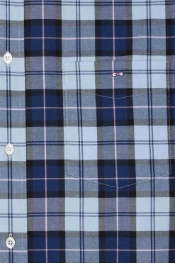 Chemise à carreaux en twill de coton ciel coupe Regular