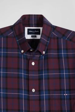 Chemise à carreaux en twill de coton bordeaux coupe Regular