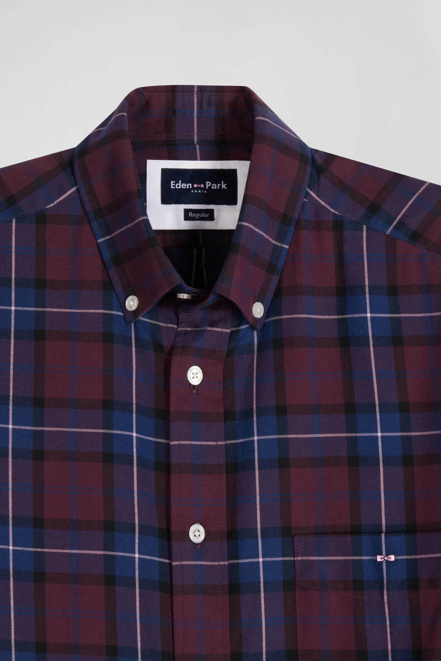 Chemise à carreaux en twill de coton bordeaux coupe Regular