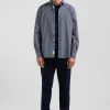 Chemise à micro-motifs en coton bleu marine coupe Slim