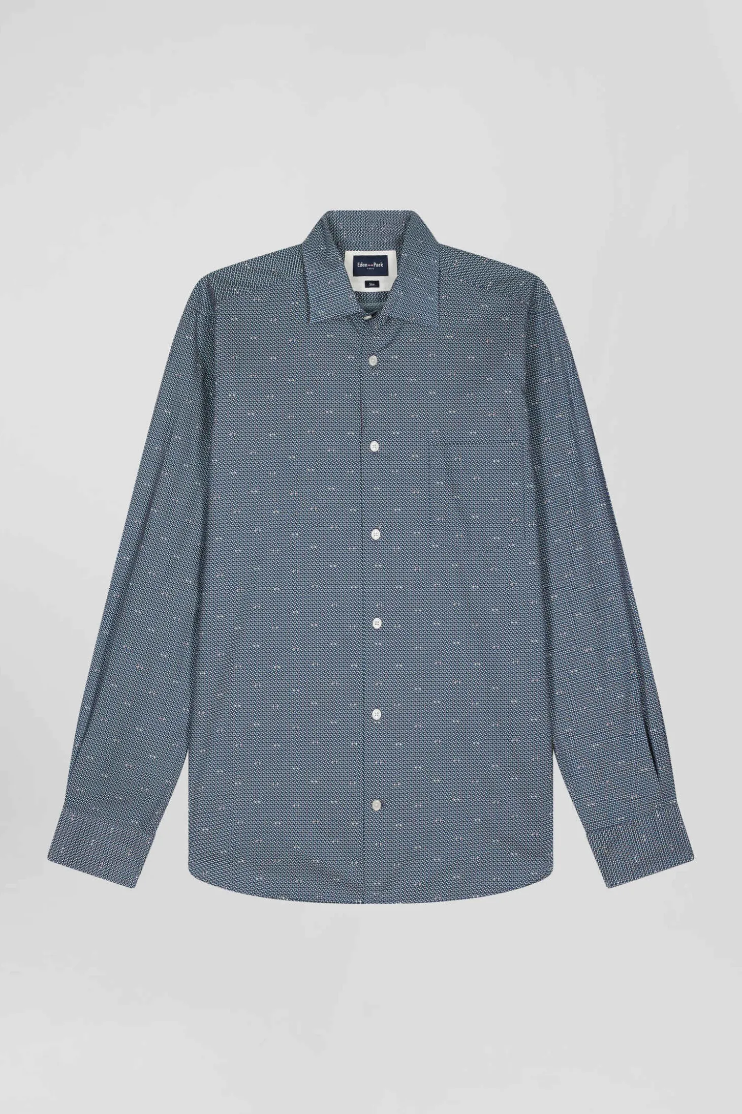Chemise à micro-motifs en coton bleu marine coupe Slim