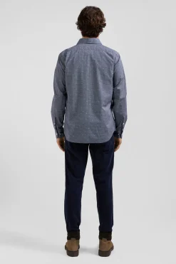 Chemise à micro-motifs en coton bleu marine coupe Slim