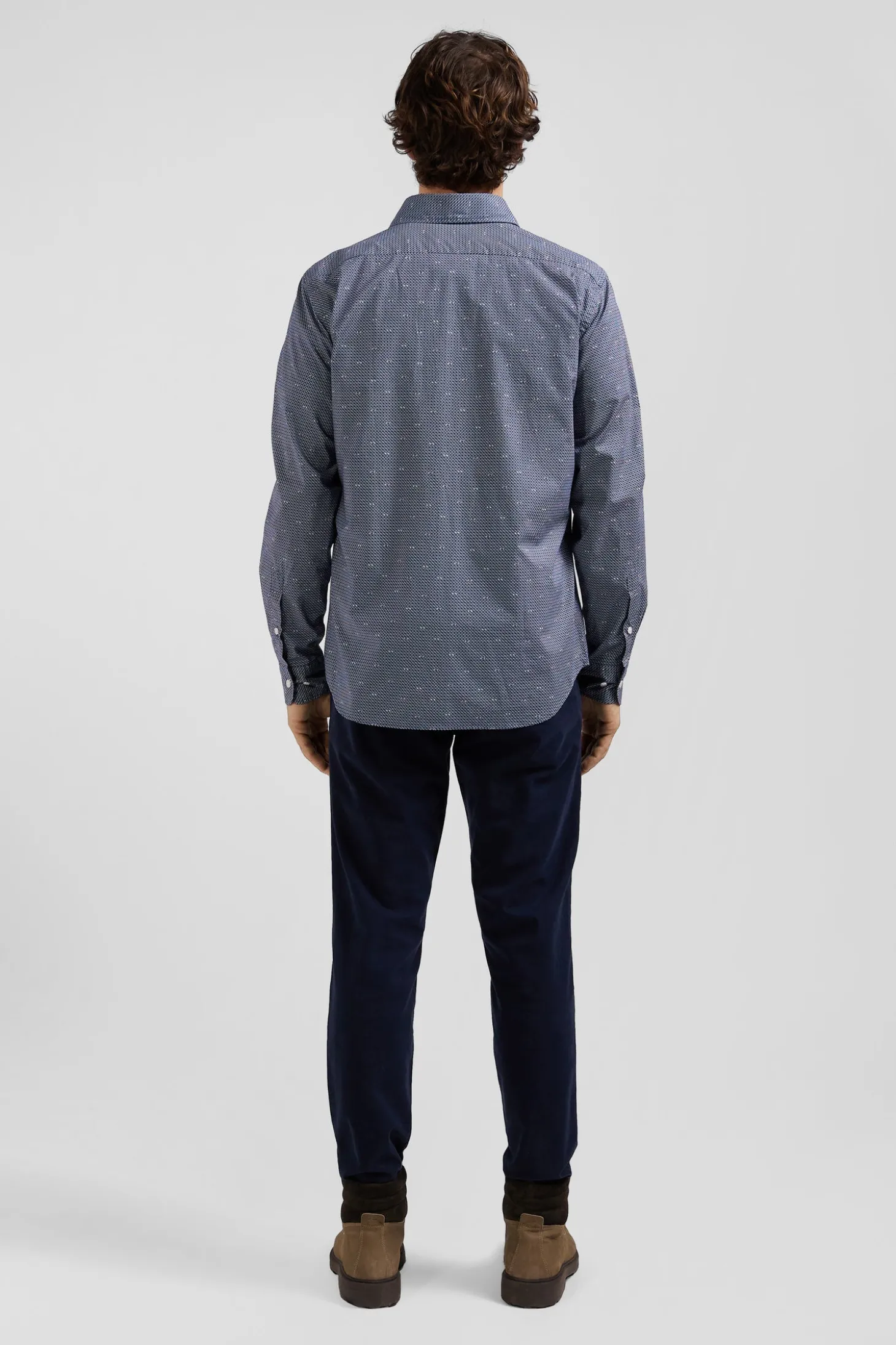 Chemise à micro-motifs en coton bleu marine coupe Slim