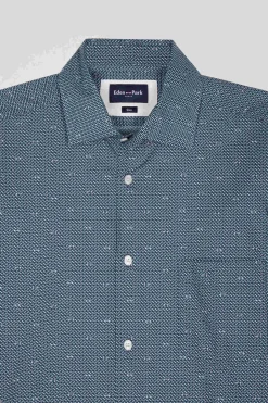 Chemise à micro-motifs en coton bleu marine coupe Slim
